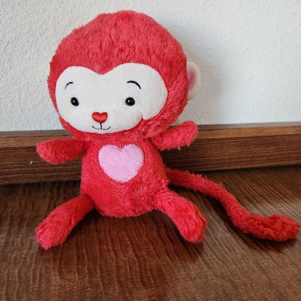 First & main bright red heart baby monkey long tail small cute 14"